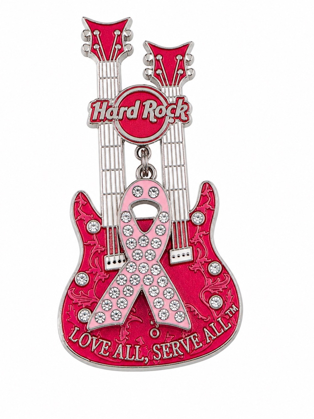 Hard Rock Cafe 2010 Pink Ribbon Double Guitar Breast Cancer Awareness Pin